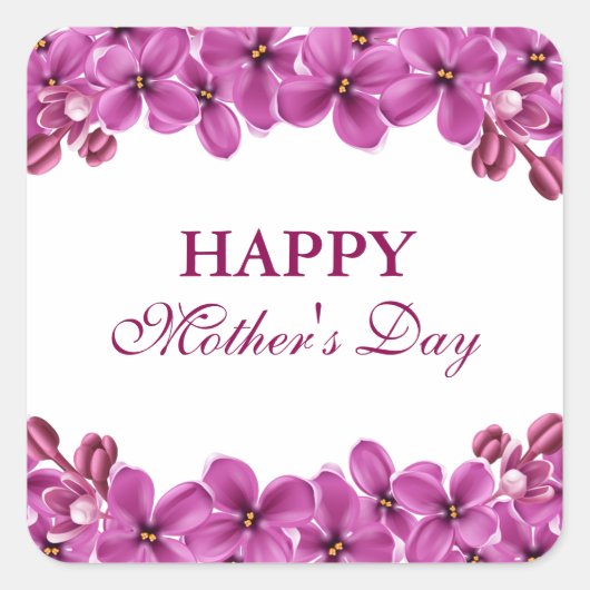 薄紫リースハッピーマザーズ・デイ・ステッカー スクエアシール (正面)