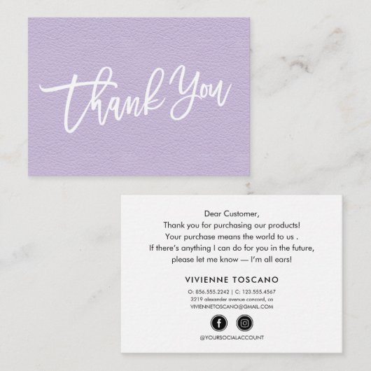 薄紫レザーハン書ドお客様に感謝 エンクロージャーカード (正面/裏面)