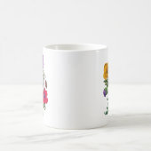 薄紫レッドホワイトイエローポピー&グリーン葉ズ コーヒーマグカップ (中央)