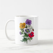薄紫レッドホワイトイエローポピー&グリーン葉ズ コーヒーマグカップ (左)