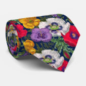 薄紫レッドホワイトイエローポピー&グリーン葉ズ ネクタイ (ロール)