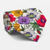 薄紫レッドホワイトイエローポピー&グリーン葉ズ ネクタイ (ロール)