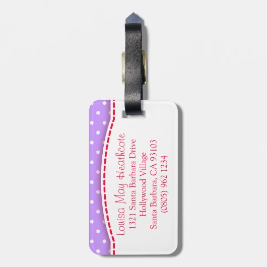 薄紫レッドladybug & 水玉模様名はラッゲージタグ ラゲッジタグ (裏面縦)