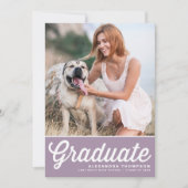 薄紫レトロはっきりしたタイポグラフィ写真卒業 招待状 (正面)