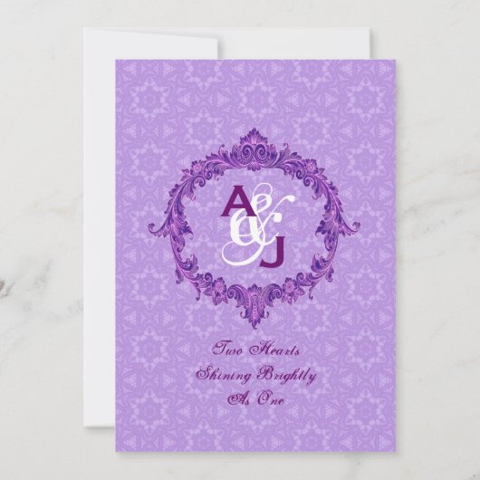 薄紫レースヴィンテージフレームモ結婚ノグラムJ454 招待状 (裏面)