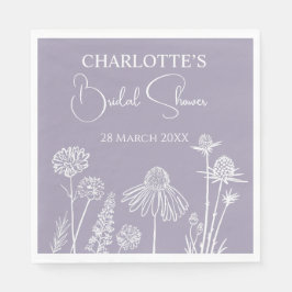 薄紫ワイルドフラワースケッチフローラブライダルシャワー スタンダードランチョンナプキン