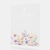 薄紫ワイルドフラワーズブライダルシャワー歓迎 アクリルサイン (傾斜)