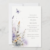 薄紫ワイルドフラワーバタフライガーデンカップルシャワー 招待状 (正面)