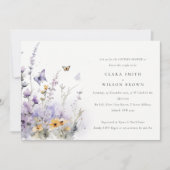 薄紫ワイルドフラワーバタフライガーデンカップルシャワー 招待状 (正面)