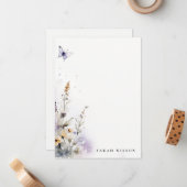 薄紫ワイルドフラワーバタフライガーデン水彩 ノートカード (正面/裏面インサイチュ)