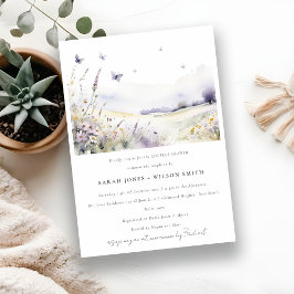 薄紫ワイルドフラワーバタフライフィールズカップルシャワー 招待状