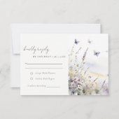 薄紫ワイルドフラワーバタフライフィールドウェディングレセプション 出欠カード (正面)