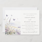 薄紫ワイルドフラワーバタフライフィールドリハーサルディナー 招待状 (正面)