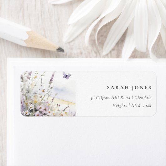 薄紫ワイルドフラワーバタフライフィールド横アドレス ラベル (インサイチュ)