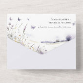 薄紫ワイルドフラワーバタフライフィールド結婚風景 オールインワン招待状 (裏面)