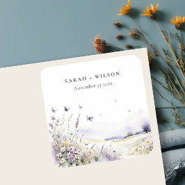 薄紫ワイルドフラワーバタフライフィールド結婚風景 スクエアシール