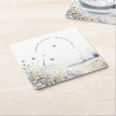 薄紫ワイルドフラワーバタフライフィールド結婚風景 スクエアペーパーコースター (アングル)