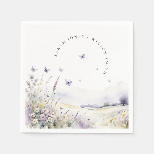 薄紫ワイルドフラワーバタフライフィールド結婚風景 スタンダードカクテルナプキン (正面)