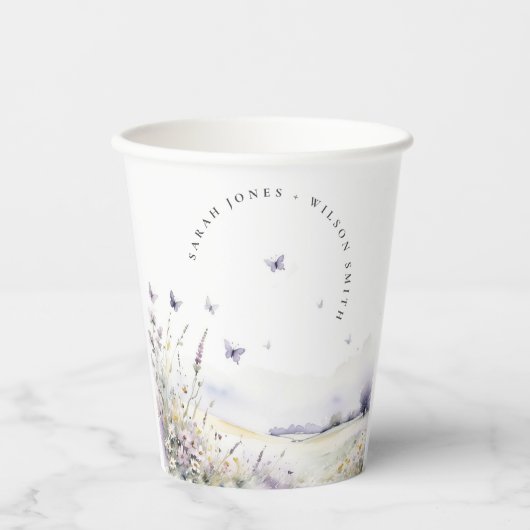 薄紫ワイルドフラワーバタフライフィールド結婚風景 紙コップ (正面)