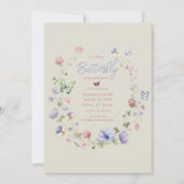 薄紫ワイルドフラワーバタフライベビーシャワー招待状 招待状 (正面)