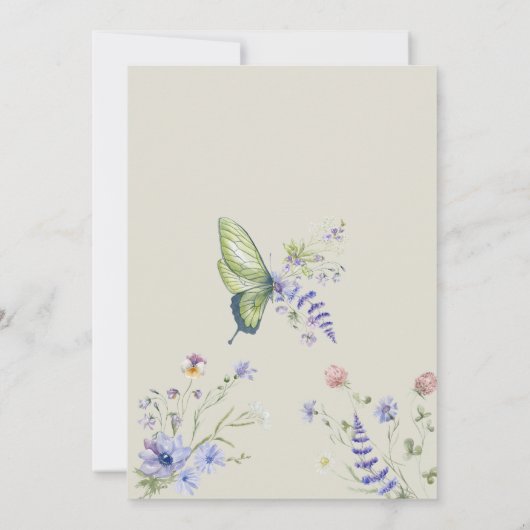 薄紫ワイルドフラワーバタフライベビーシャワー招待状 招待状 (裏面)