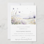 薄紫ワイルドフラワーバタフライランドスケープ誕生日 招待状 (正面)