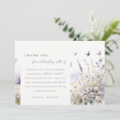 薄紫ワイルドフラワーフィールド蝶結婚風景 サンキューカード (スタンド正面)