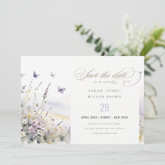 薄紫ワイルドフラワーフィールド蝶結婚風景 セーブザデート (スタンド正面)