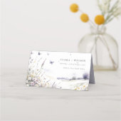 薄紫ワイルドフラワーフィールド蝶結婚風景 プレイスカード (正面)