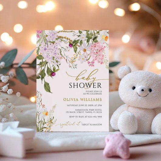 薄紫ワイルドフラワーベビーシャワー招待状 招待状
