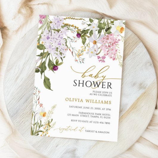 薄紫ワイルドフラワーベビーシャワー招待状 招待状