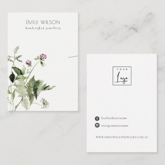 薄紫ワイルドフローラバンチネックレスバンドディスプレイ 名刺 (正面/裏面)