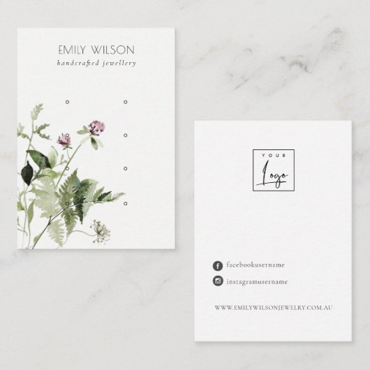 薄紫ワイルドフローラバンチ4スタッドイヤリングディスプレイ 名刺 (正面/裏面)