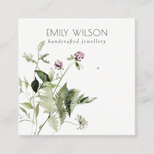 薄紫ワイルドフローラファンバンチスタッドイヤリングディスプレイ スクエア名刺 (正面)