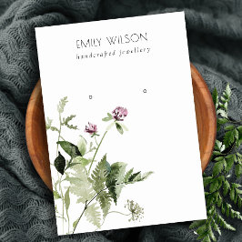 薄紫ワイルドフローラファーンバンチスタッドイヤリングディスプレイ 名刺