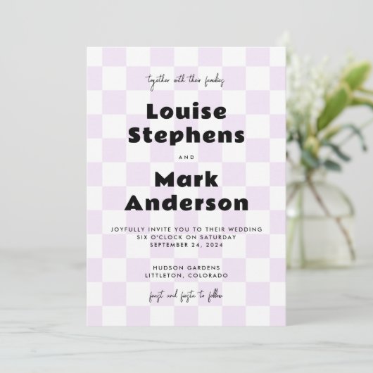 薄紫ヴィンテージスケーター非伝統的結婚ズ 招待状 (スタンド正面)