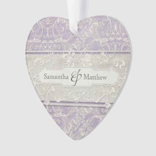 薄紫ヴィンテージフランスのリージェンシーレースエッチド結婚ーズ オーナメント (正面)