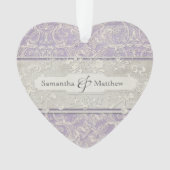 薄紫ヴィンテージフランスのリージェンシーレースエッチド結婚ーズ オーナメント (正面)