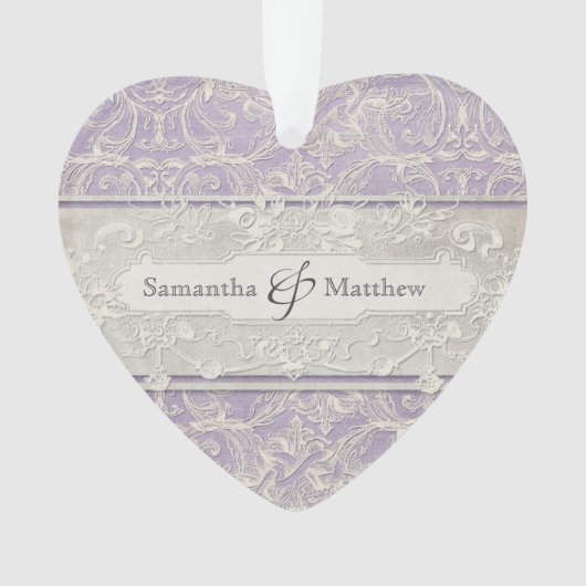 薄紫ヴィンテージフランスのリージェンシーレースエッチド結婚ーズ オーナメント (正面)