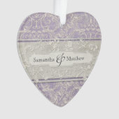 薄紫ヴィンテージフランスのリージェンシーレースエッチド結婚ーズ オーナメント (正面)