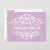 薄紫ヴィンテージフローラ枠日付はがきを保存 案内ポストカード (正面/裏面)