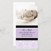 薄紫写真テンプレート新生児の誕生発表 案内状 (正面/裏面)