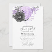薄紫及び木炭ベビー又はブライダルシャワーを郵便で行う 招待状 (正面)