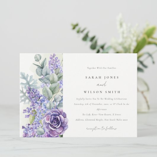 薄紫多糖ユーカリ植物束結婚病 招待状 (スタンド正面)