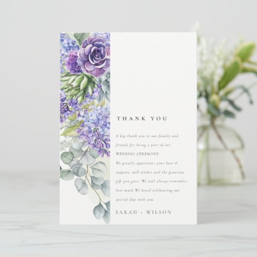 薄紫多糖ユーカリ植物骨格結婚体 サンキューカード (スタンド正面)