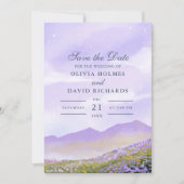 薄紫夜空の山のフィールド日付を保存 招待状 (正面)