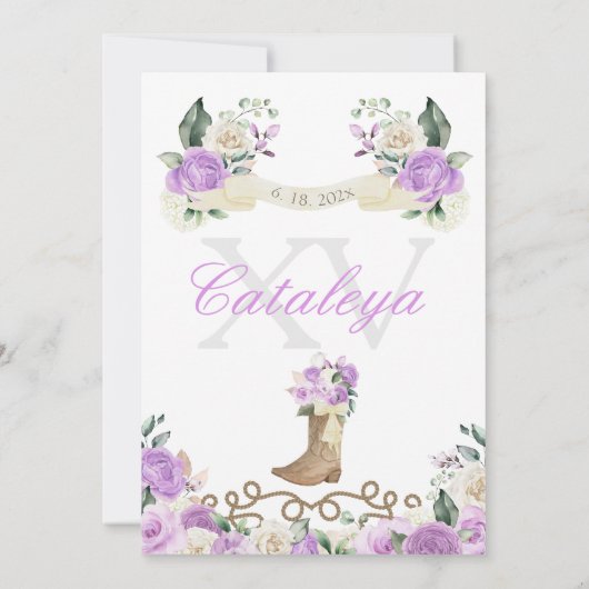 薄紫女性のカーボーイウェスタンプリンセスキンセアニラ 招待状 (裏面)