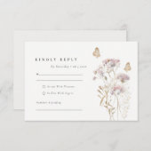 薄紫山花シダの葉の水色結婚の 出欠カード (正面/裏面)