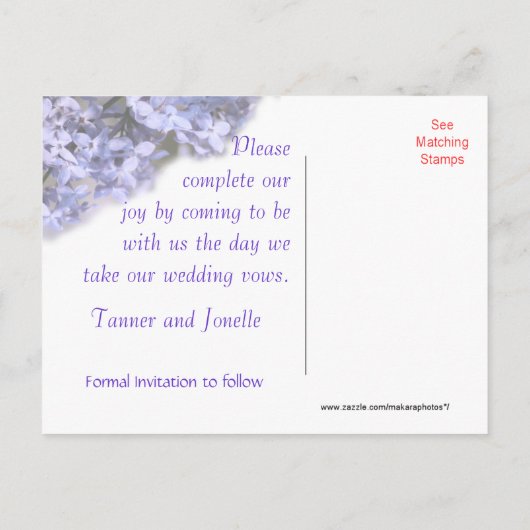 薄紫救 – 日付招待状 – または任意の大事な行事 案内ポストカード (裏面)