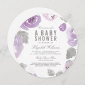 薄紫水カラーバラベビーシャワーラウンド招待状 招待状 (正面/裏面)